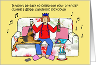 Covid 19 Lockdown 16th Birthday Dog Cake and Candles Cartoon card