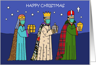 Covid 19 Happy Christmas Three Wise Men in Face Masks Cartoon card