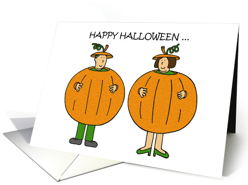Happy Halloween Wedding Anniversary Cartoon Couple in Costumes card