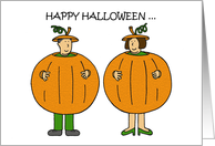 Happy Halloween Wedding Anniversary Cartoon Couple in Costumes card