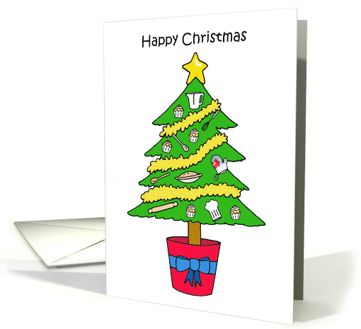 Happy Christmas to Baker Chef Cook Cartoon Tree with Fun Baubles card