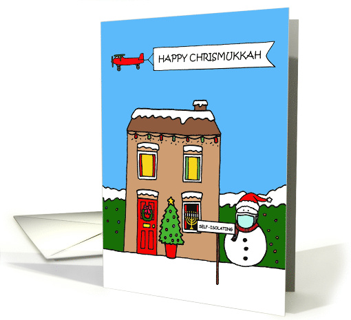 Covid 19 Happy Chrismukkah Cartoon Self-isolation House card (1655898)