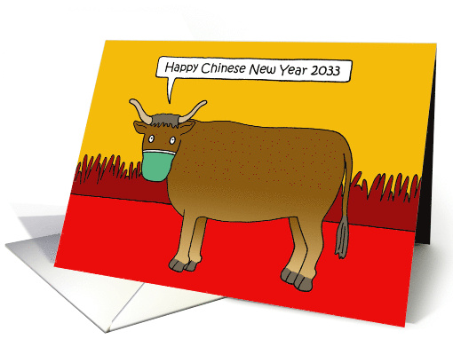 Covid 19 Happy Chinese New Year 2033 Ox in a Face Mask Cartoon card