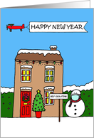 Happy New Year 2022 Covid 19 Self Isolation House Cartoon Illustration card