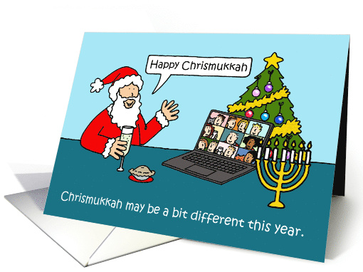 Covid 19 Virtual Chrismukkah Cartoon Illustration Santa... (1656670)