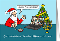 Covid 19 Virtual Chrismukkah Cartoon Illustration Santa and Laptop card