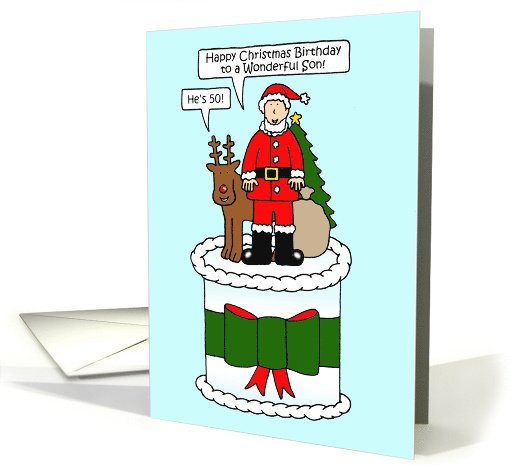 Christmas Birthday for Son to Personalize Any Age Cartoon Santa card