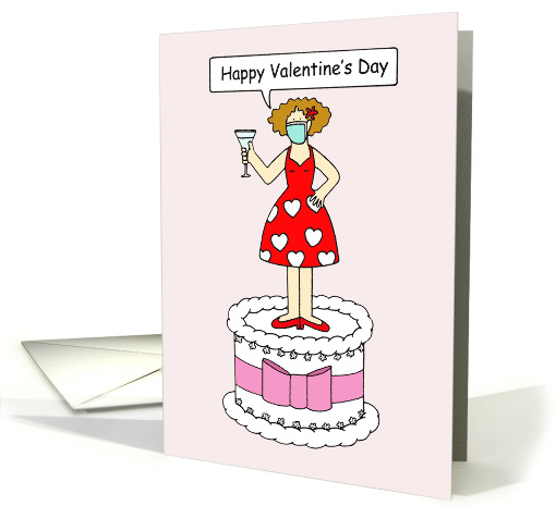 Happy Valentine's Day Covid 19 Cartoon Lady on a Cake card (1657864)