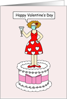 Happy Valentine’s Day Covid 19 Cartoon Lady on a Cake card