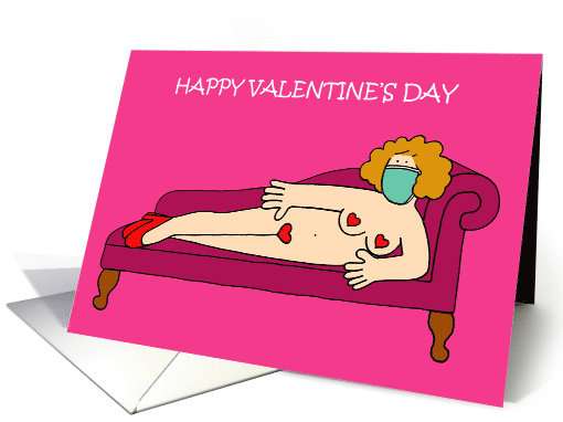 Covid 19 Happy Valentine's Day Cartoon Vamp in a Face Mask card