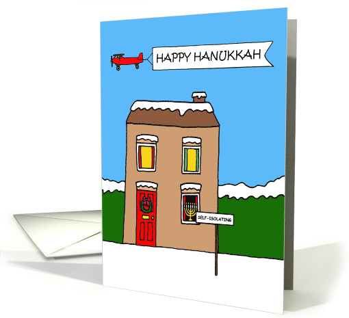 Covid 19 Happy Hanukkah Cartoon Self isolation House in Snow card