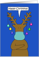 Covid 19 Happy Christmas Cartoon Reindeer Wearing a Facemask card