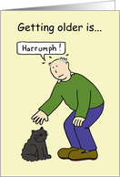 Happy Birthday Getting Older Humor for Him Cartoon Man and Black Cat card