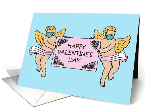 Covid 19 Cherubs in Facemasks Happy Valentine's Day Cartoon card