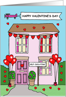 Covid 19 Happy Valentine’s Day Cartoon Self Isolating Romantic House card