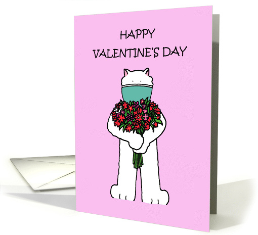 Covid 19 Happy Valentine's Day Cartoon Cat in a Facemask... (1663312)
