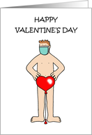 Covid 19 Happy Valentine’s Day Cartoon Man in Facemask with a Balloon card