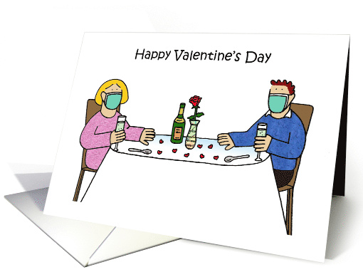 Covid 19 Happy Valentine's Day Cartoon Couple in Facemasks card