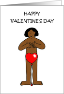Happy Valentine’s Day Cartoon African American Lady Wearing a Balloon card