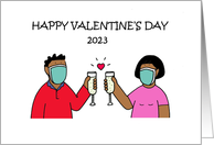 Happy Valentine’s Day Cartoon African American Couple in Face Masks card