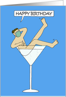 Happy Birthday Covid 19 Cartoon Man in Cocktail Glass Humor card