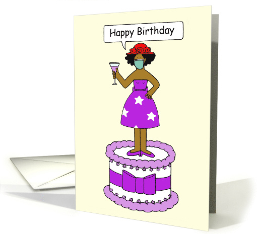 Covid 19 Red Hat Happy Birthday African American Lady in... (1664936)