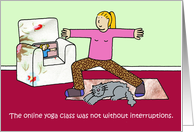 Covid 19 Online Yoga Class with Cat Cartoon Humor card