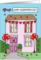 Happy First Valentine’s Day in New Home Cartoon Romantic House card