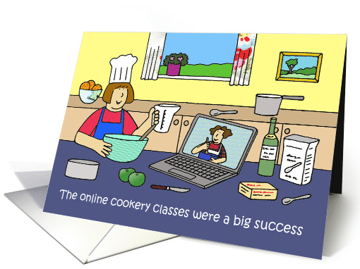 Covid 19 Online Cookery Classes Cartoon Chef Thinking of You card