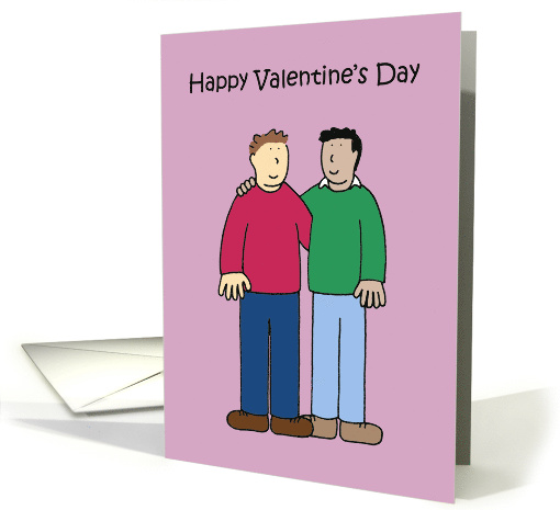 Happy Valentine's Day Gay Interracial Male Couple Cartoon card