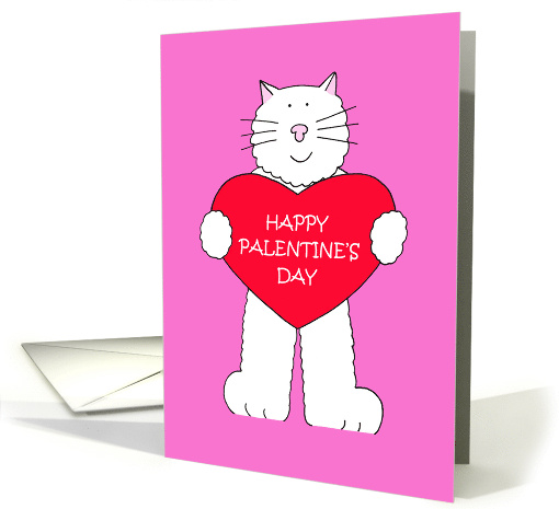 Palentine's Day White Cartoon Cat Holding a Red Heart card (1671032)