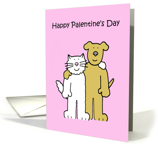 Palentine's Day Cute Cartoon Cat and Dog Standing Together card