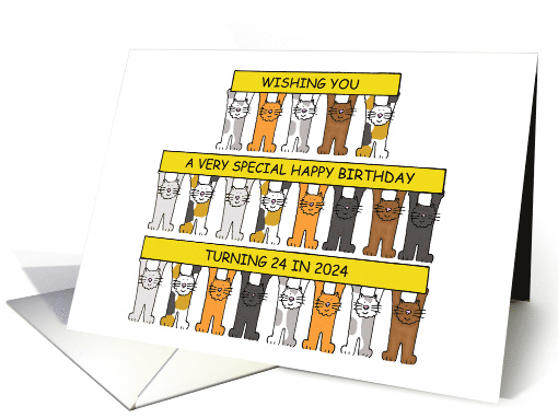 Happy 24th Beddian Birthday in 2024 Cartoon Cats Holding Banners card
