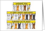 Happy 24th Beddian Birthday in 2024 Cartoon Cats Holding Banners card