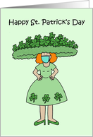 Covid 19 St. Patrick’s Day Cartoon Lady in Shamrocks Outfit card