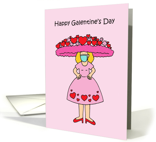 Covid 19 Happy Galentine's Day Cartoon Lady in Romantic Fashion card