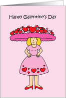 Happy Galentine’s Day Cartoon Lady in Romantic Outfit card