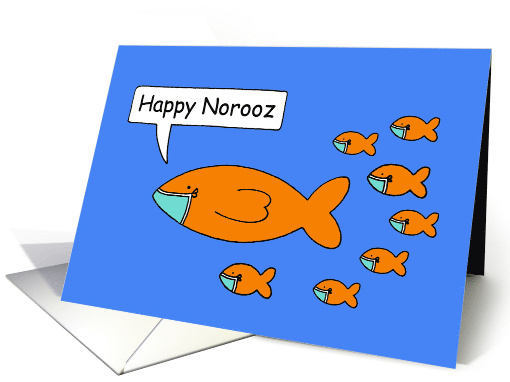 Covid 19 Happy Nooroz Cartoon Goldfish Wearing Face Masks card