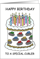 Happy Birthday for Curler Cartoon Cake Decorated with Curling Stones card