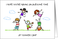 Thinking Of You at Summer Camp Children in Face Masks Cartoon card