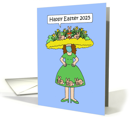 Covid 19 Happy Easter 2025 Lady in Fabulous Bonnet Face... (1674754)
