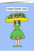 Covid 19 Happy Easter 2024 Lady in Fabulous Bonnet Face Mask and Dress card