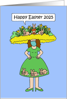 Covid 19 Happy Easter 2025 Lady in Fabulous Bonnet Face Mask and Dress card