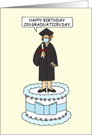 Birthday on Graduation Day for Female Cartoon Graduate on a Cake card