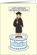 Birthday on Graduation Day for Female Cartoon Graduate on a Cake card