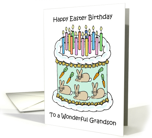 Happy Easter Birthday Grandson Decorated Cake and Candles card