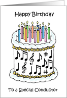 Happy Birthday to Conductor Carton Cake and Lit Candles card