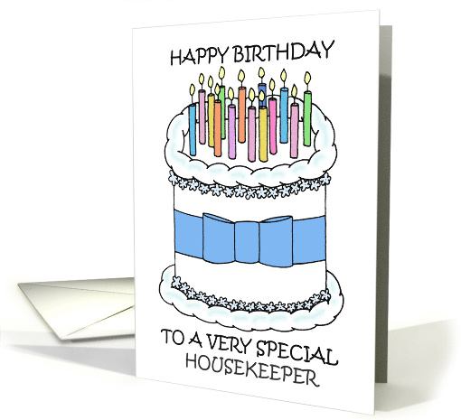 Happy Birthday to Housekeeper Cartoon Cake and Candles card (1679978)