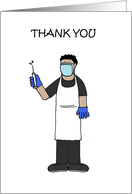 Thank You to the Vaccination Team Cartoon Man with Syringe card