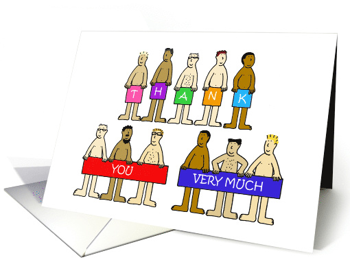 Thank You Cartoon Funny Nude Men Holding Letters card (1680732)